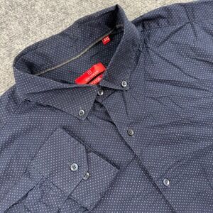 New Horizon Button Down Shirt Size 3XL Navy Blue Polka Dot Long Sleeve Men's